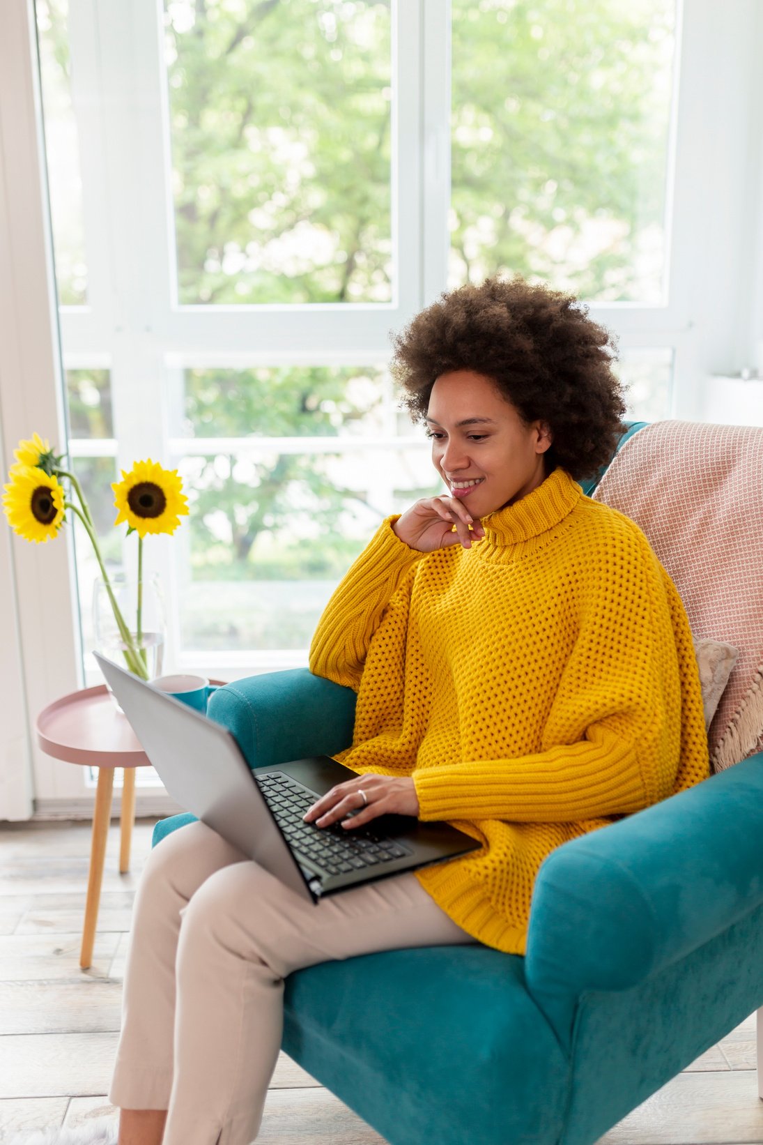 Woman having video call on laptop computer